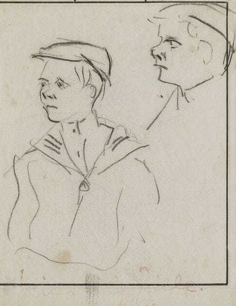 Heinrich ZILLE [allemand] (1858-1929)
Deux marins, vers 1912
Dessin au crayon noir.
Porte le timbre de la signature en pied.
14 x 11 cm