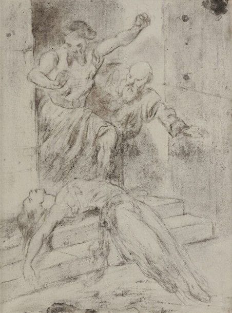 Alexandre BIDA (1823-1895)
Étude d'homme avec reprises des bras
Crayon noir sur papier bleu.
Cachet de l'atelier en bas à gauche.
25 x 16 cm
On joint sept dessins divers.