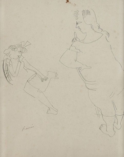 J. Pincas dit PASCIN (1885-1930)
La Dispute
Dessin à l'encre.
Signé en bas à gauche.
25,5 x 20 cm

Nous remercions le Comité Pascin d'avoir confirmé l'authenticité de cette œuvre.