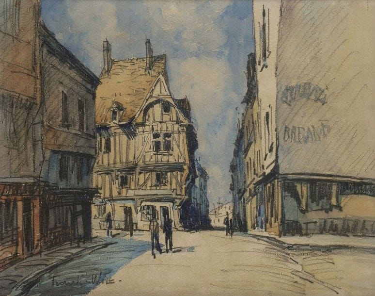 FRANK-WILL (1900-1951)
Rue à Nogent-le-Roi
Dessin au fusain et aquarelle.
Signé et daté en bas à gauche.
28 x 35 cm