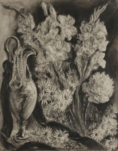 Louise HERVIEU (1878-1954)
Fleurs et aiguière
Dessin au fusain.
Signé en bas à vers la droite.
60 x 47 cm