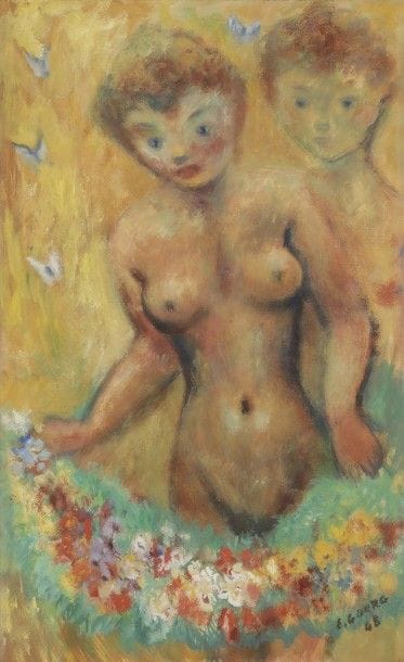Edouard GOERG (1893-1969)
Deux femmes à la guirlande de fleurs, 1948
Gouache.
Signée et datée en bas à droite.
50 x 30 cm
Provenance : 
Vente Ader, Hôtel Drouot, Paris, 22 mars 1985.