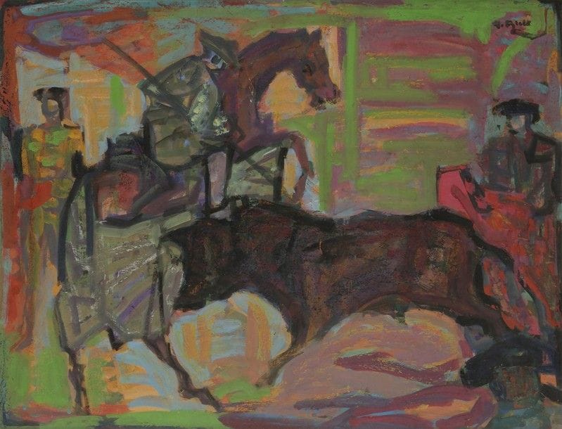 Yvette ALDE (1911-1967)
Le Picador, vers 1962
Gouache.
Signée en haut à droite.
49 x 63 cm

Exposition : 
Hommage à Yvette Alde, Salon du dessin, Paris, 1986, n°48.