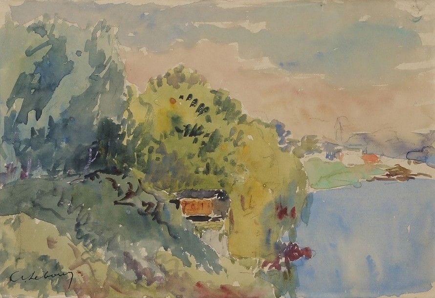 Albert LEBOURG (1849-1928)
Village au bord de l'eau
Aquarelle.
Signée en bas à gauche.
17,5 x 24 cm