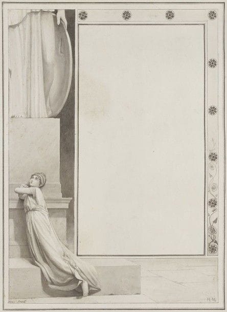 Henri Paul MOTTE (1846-1922)
Vestale au pied d'une colonne - Projet d'illustration
Dessin à l'encre et lavis d'encre.
Signé en bas à gauche et monogrammé en bas à droite.
65 x 48,5 cm