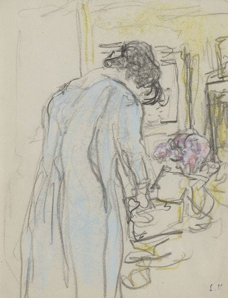 édouard VUILLARD (1868-1940)
Lucie Hessel dans son salon rue de Rivoli, vers 1903
Pastel et mine de plomb sur papier.
Porte le timbre de l'atelier en bas à droite (Lugt 909c).
14,4 x 11,1 cm