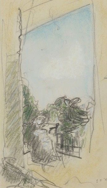 édouard VUILLARD (1868-1940)
Madame Vuillard sur le balcon de la Closerie des Genêts, vers 1920-1924
Pastel et mine de plomb sur papier.
Porte le timbre de l'atelier en bas à droite (Lugt 909).
20 x 11,5 cm