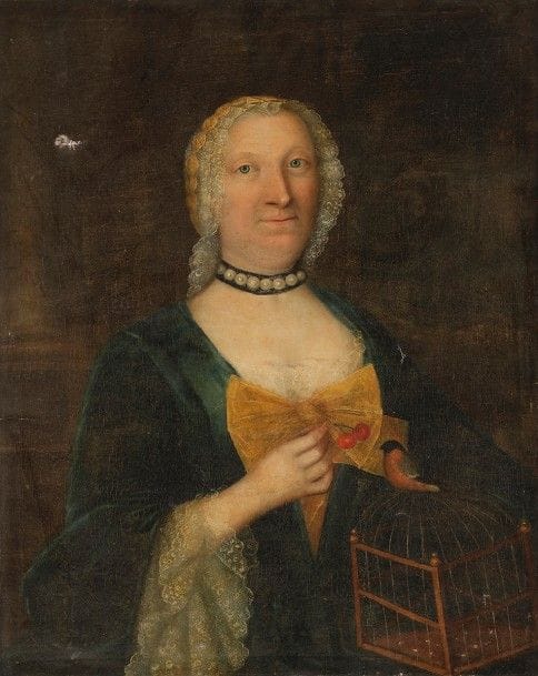 Jean-Pierre SAUVAGE
(Luxembourg 1699 - Bruxelles 1780)
Portrait d’une dame tenant une cerise avec une cage à oiseaux 
Portrait d’un homme en armure
Paire de toiles d’origine
81,5 x 65 cm
L’une, signée en bas à droite : Sauvage pinxit 1751. 

Mentionné comme étranger à la corporation des peintres de Bruxelles en 1737, Sauvage devient peintre de la cour de Charles de Lorraine de 1750 à 1780. Sa clientèle privée s’étend à Coblence, Bruxelles et au Luxembourg. On connaît de lui plusieurs portraits (Musée national de Luxembourg ; musée d’Etampes ; Gand, abbaye de La Bijloke).