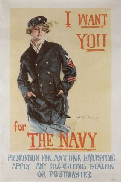 Howard Chandler Christy, d’après. 
« I want you for the Navy »
Affiche entoilée par Forbes à Boston. 
100 x 65 cm
A.B.E. 