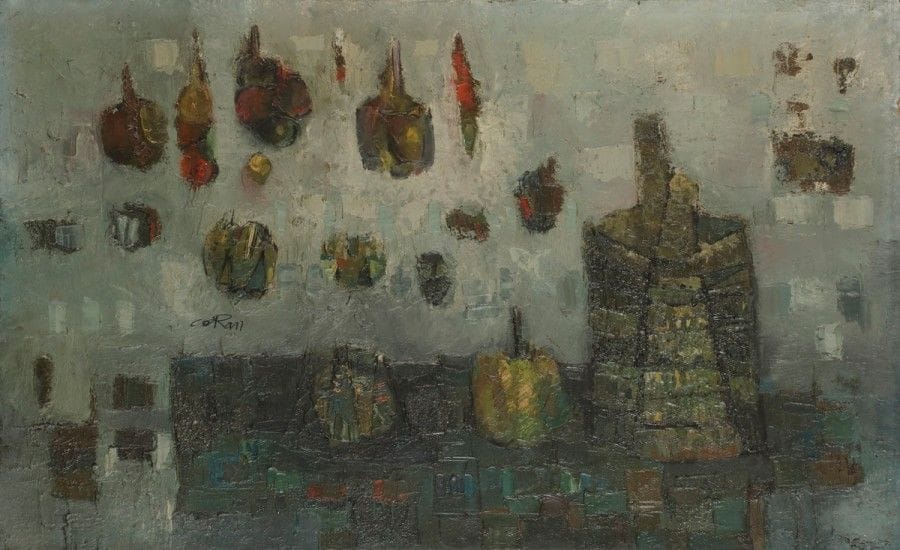Georges CORAN (né en 1928)
Nature morte, 1961
Huile sur toile.
Signée sur la gauche.
Signée, datée et dédicacée au dos.
38 x 61 cm