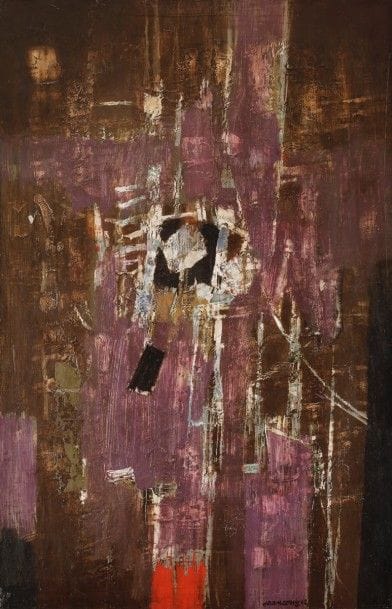 Jean François A. COUY (1910-1983)
Ombres, 1962
Huile sur toile.
Signée et datée en bas à droite.
Signée et datée au dos.
(Manques).
100 x 65 cm
