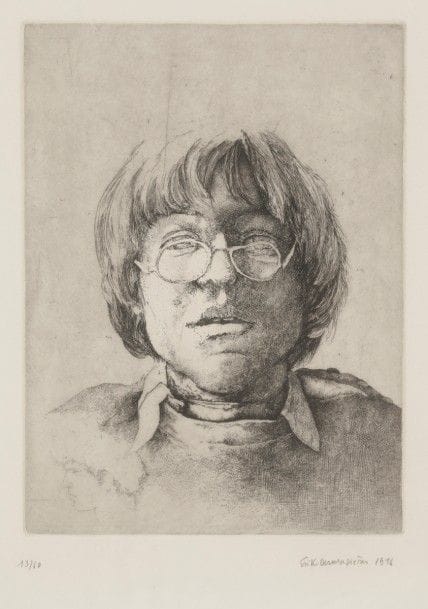 Erik DESMAZIERES (né en 1948)
Portrait aux lunettes. 1976
Eau-forte.
Signée, datée et numérotée sur 60.
24 x 18 cm