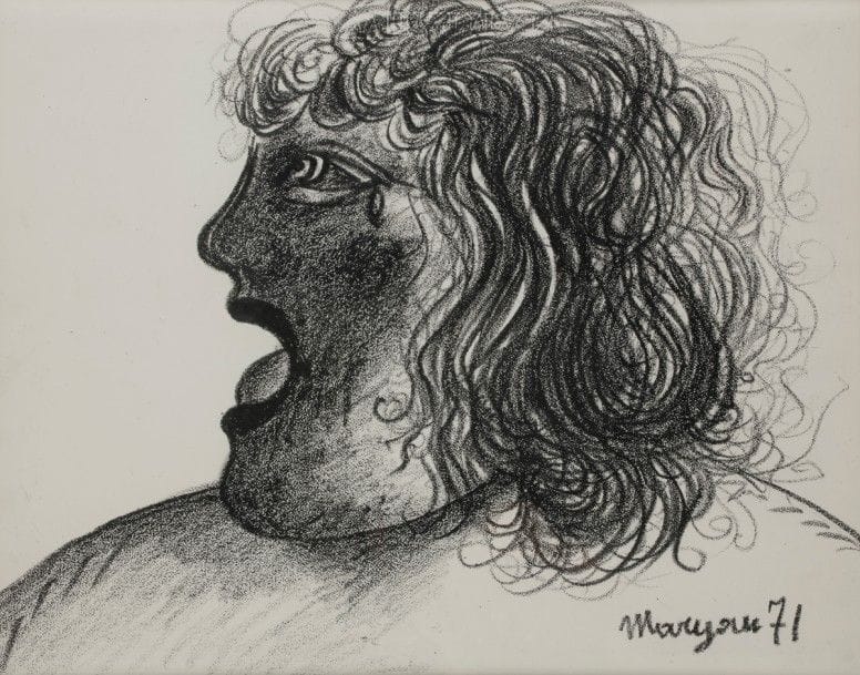 Pinchas Burstein dit Mary MARYAN [polonais] (1927-1977)
Visage, 1971
Fusain sur papier.
Signé et daté en bas à droite.
44 x 55 cm