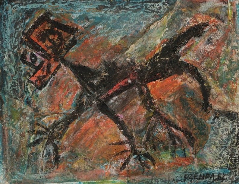 Jean-François OZENDA (1923-1976)
Animal, 1962
Technique mixte et collage sur papier.
Signée et datée en bas à droite.
25.5 x 33.5 cm