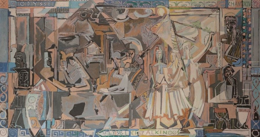 Gaston Louis ROUX (1904-1988)
Ulysse chez Alkinoos, 1969
Huile sur toile.
Signée en bas à droite dans la composition.
Signée, datée, dédicacée et annotée au dos.
100 x 165 cm