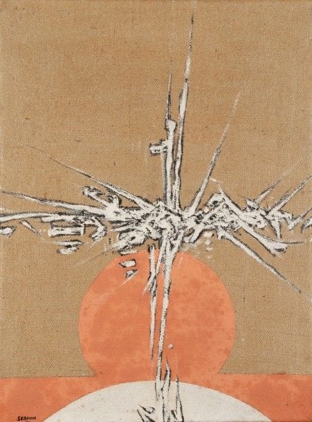 Iaroslav Sossountzov SERPAN [russe] (1922-1976)
Nugct, 1967
Huile sur toile.
Signée en bas à gauche.
Signée, datée et itrée au dos.
61 x 46 cm