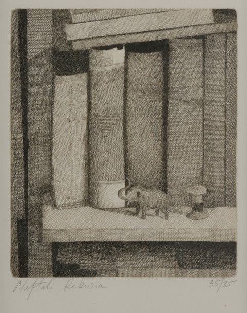 Naftali RAKUZIN (né en 1948)
Livres sur une étagère
Eau-forte.
Signée et numérotée sur 35.
21.5 x 18.5 cm
