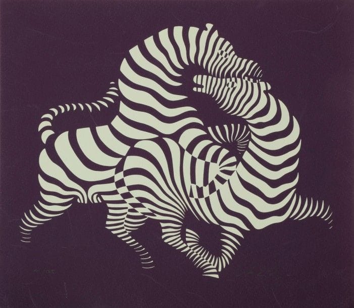 Victor VASARELY [hongrois] (1906-1997)
Zèbre fond mauve
Sérigraphie.
Signée et numérotée sur 175.
26 x 30 cm
