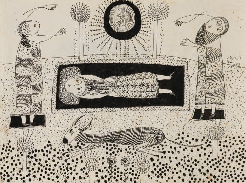 Mohamed ABOUELOUAKAR [marocain] (né en 1946)
Personnages, vers 1973
7 dessins à l’encre ou crayon noir.
4 signés et l’un daté 1973.
Environ 20 x 28 cm chaque.