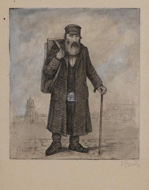 J. FREUD (XXe siècle) 
Le Porteur d’eau - Le Colporteur 
Deux eaux-fortes rehaussées de gouache. 
19,5 x 17 cm