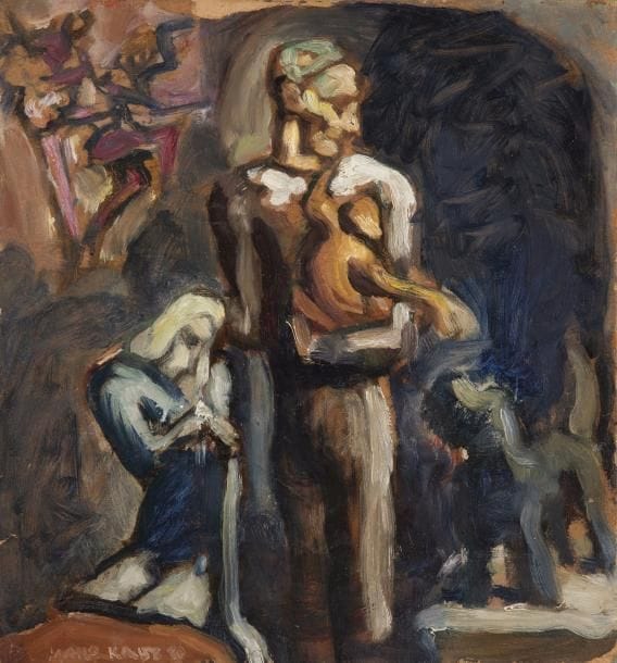 MANÉ-KATZ (1894-1962) 
Les Musiciens ambulants, 1920
Huile sur carton marouflée sur toile. 
Signée en bas à gauche.
40,5 x 37 cm