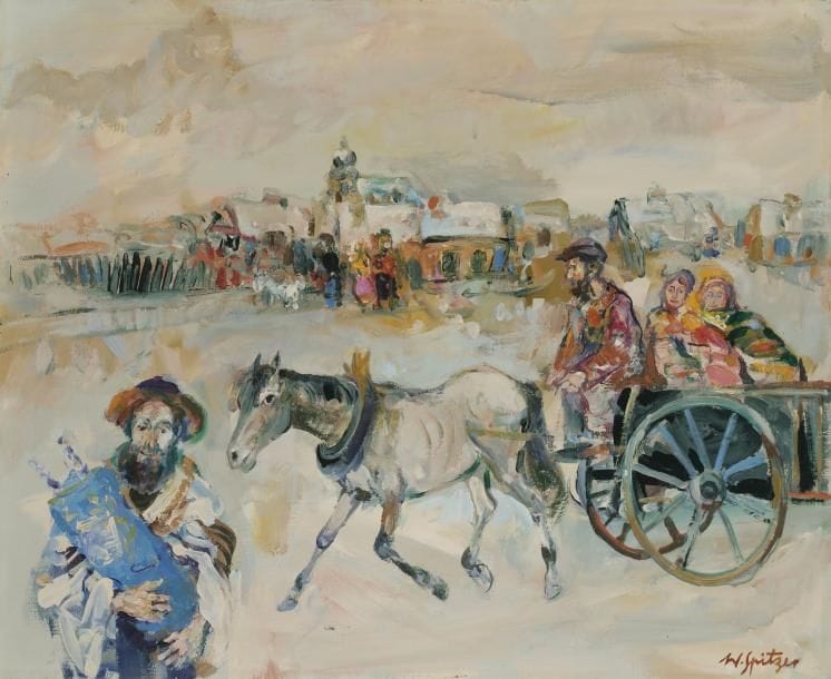 Walter SPITZER (né en 1927)
Famille et rabbin
Huile sur toile.
Signée en bas à droite
50 x 61 cm