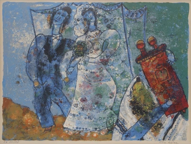 Théo TOBIASSE (1927-2012) 
Bleue est la couleur de mon Amour 
Lithographie. 
Signée en bas à droite et numérotée en bas et à gauche 
(Légèrement insolée). 
51 x 66 cm