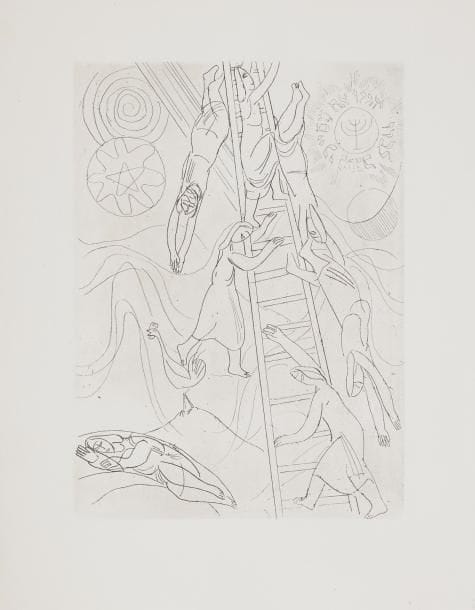 Edmond FLEG, Écoute Israël. S. l. [Casablanca], Éditions de la Cigogne, 1948. 
In-4 en feuilles, sous couverture illustrée, chemise et étui de l’éditeur. 44 eaux fortes par Sigismond LANDAU. Tiré à 275 exemplaires sur vélin de Rives à la forme, celui-ci, un des 204 comprenant les deux feuillets refusés comportant trois illustrations.
