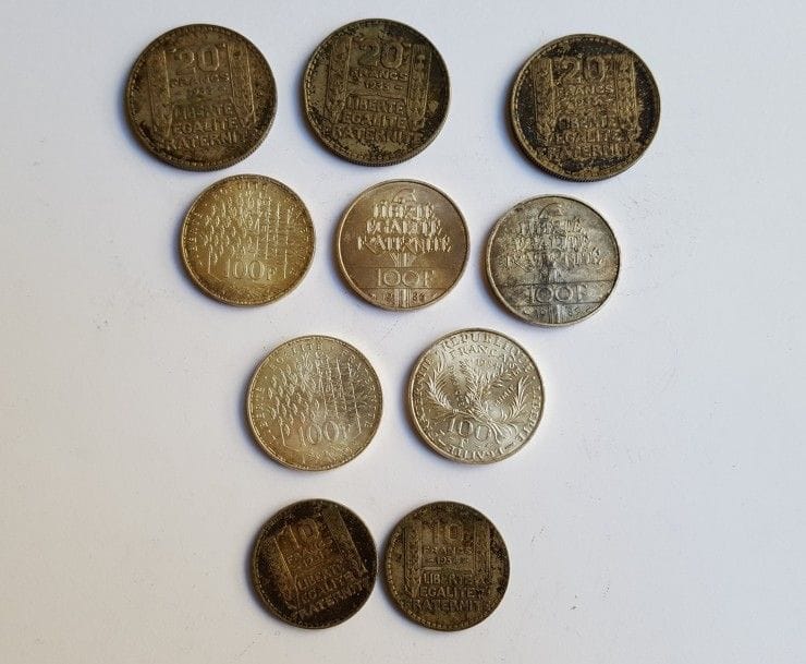 Lot de pièces argent 3 pièces de 20 F Turin, 2 pièces de 10 F Turin, 5 pièces de 100 F.
