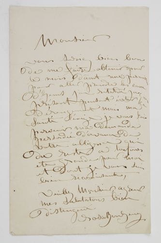 Rosa BONHEUR (1822-1899). L.A.S., [1850 ?] ; 1 page in-8 (portrait joint).
   « Vous seriez bien bon de me faire obtenir pour le mois d’août une permission pour aller prendre les eaux d’Hems [Ems] j’ai retardé jusqu’à présent pensant éviter ce dérangement mais ma santé l’exige »…
