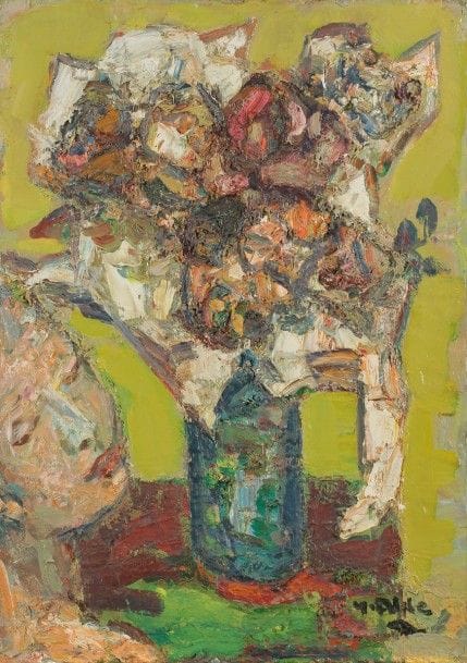 Yvette ALDE (1911-1967)
Jeune fille aux roses, 1959
Huile sur toile.
Signée en bas à droite.
46 x 33 cm