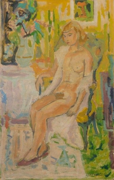 Jules CAVAILLÈS (1901-1977)
Femme nue assise au bouquet
Huile sur carton.
Signée en bas à droite.
53 x 34 cm
Cette œuvre est répertoriée au Jules Cavaillès Research Center.