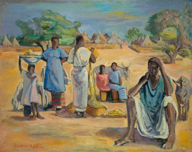 Béatrice APPIA DABIT (1899-1999)
Famille en Casamance, 1941-50
Huile sur toile.
Signée en bas à gauche.
titrée et datée au dos.
65 x 81 cm