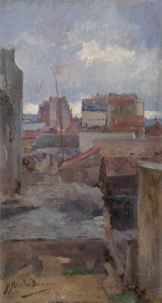 José MIRALLES DARMANIN (1850-1900)
Ville sous l’orage
Huile sur toile.
Signée en bas à gauche.
(Rentoilage).
55 x 33 cm