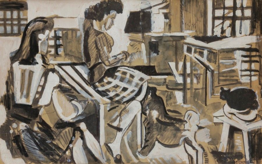 François DESNOYER (1894-1972)
Femmes à l’atelier 
Technique mixte sur papier.
Signée en bas droite.
38 x 58 cm
Cette œuvre sera incluse dans le Catalogue Raisonné actuellement en préparation par Monsieur Jean-Pierre Joubert .