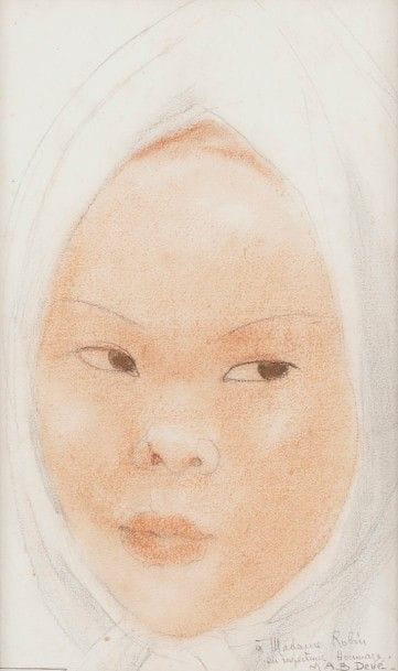M.A.B DEVé (XXe siècle)
Femme indochinoise
Dessin au fusain et crayon.
Signé et dédicacé en bas à droite.
25 x 15 cm