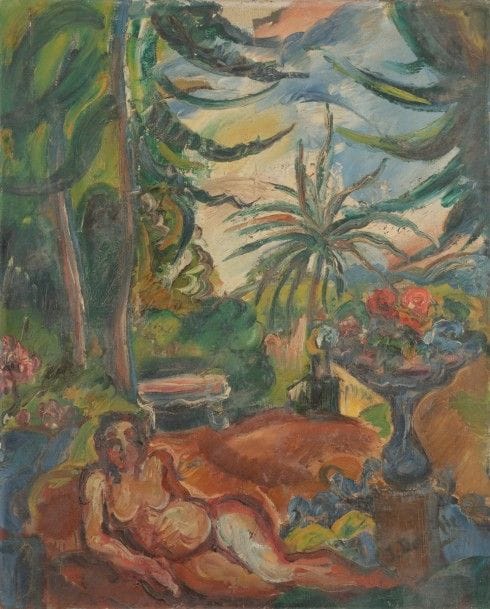 Jean DORVILLE (1902-1985)
Nu étendu dans un jardin
Huile sur toile.
Signée en bas à droite.
61 x 50 cm