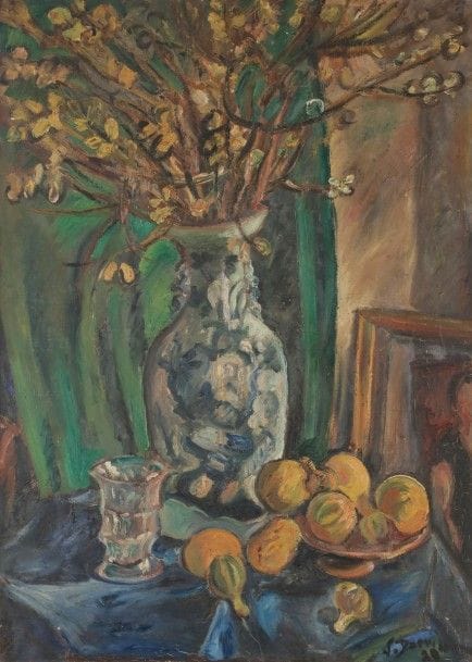 Jean DORVILLE (1902-1985)
Nature morte au vase et fruits, 1929
Huile sur toile.
Signée et datée en bas à droite.
100 x 73 cm