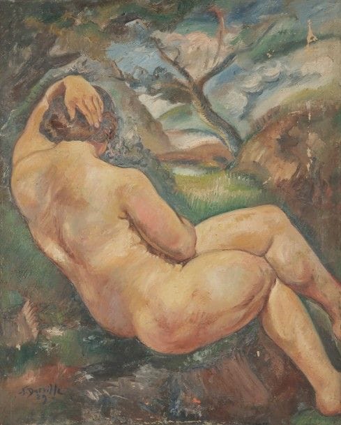Jean DORVILLE (1902-1985)
Nu assis de dos, 1929
Huile sur toile.
Signée et datée en bas à gauche.
(Manques).
92 x 73 cm