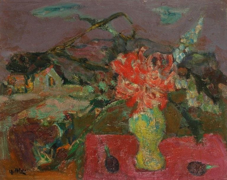 Yvette ALDE (1911-1967)
Bouquet à Calvi, Corse, 1948-51
Huile sur panneau.
Signée en bas à gauche.
Datée et titrée au dos.
27 x 34 cm