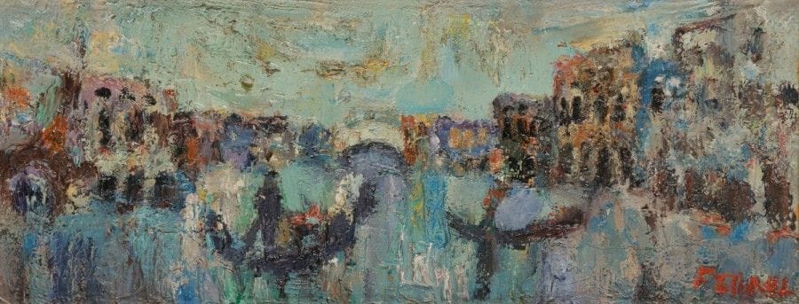 Isaac FRENKEL dit FRENEL (1899-1981)
Venise
Huile sur toile.
Signée en bas à droite.
Signée et titrée au dos sur le châssis.
20 x 47 cm