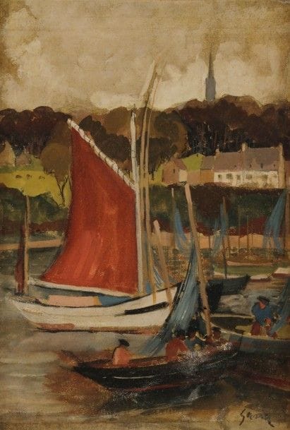 Paul-Elie GERNEZ (1888-1948)
Honfleur, retour de pêche
Huile sur papier contrecollé sur carton.
Signée en bas à droite.
46 x 33 cm
