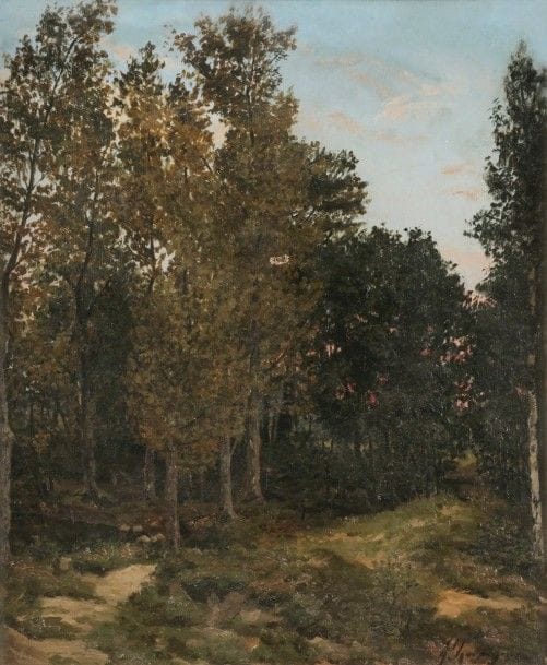 Henri Joseph HARPIGNIES (1819-1916)
Sous bois
Huile sur toile.
Signée en bas à droite.
(Accidents).
46 x 38 cm