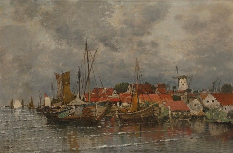 Karl HEFFNER (1849-1925)
Port de pêche
Huile sur toile.
Signée en bas à gauche.
46 x 65 cm