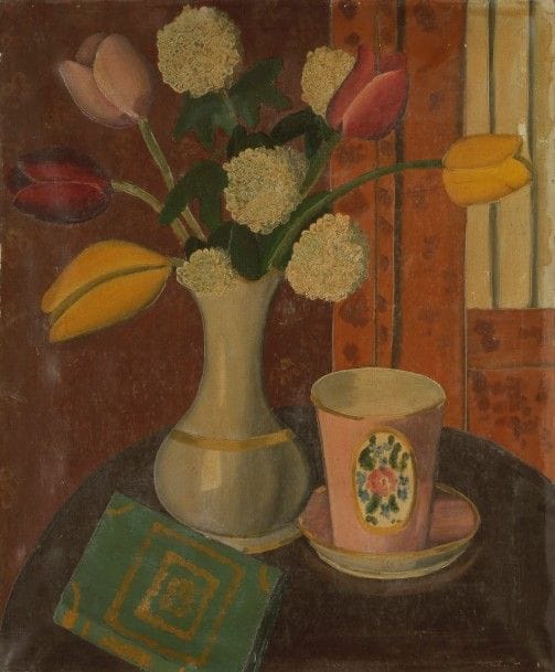 Juliette JUVIN (1896-?)
Nature morte au vase de fleurs
Huile sur toile.
Signée et datée en bas à droite.
61 x 50 cm
