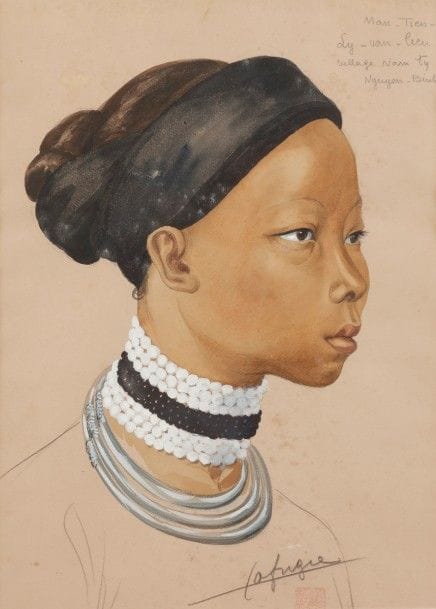 Léa LAFUGIE (1890-1970)
Portrait de Tonkinoise
Gouache.
Signée en bas à droite.
Annotée « Man-Tien / Ly-van-lien / Village Nam Ty ».
39.5 x 29.5 cm