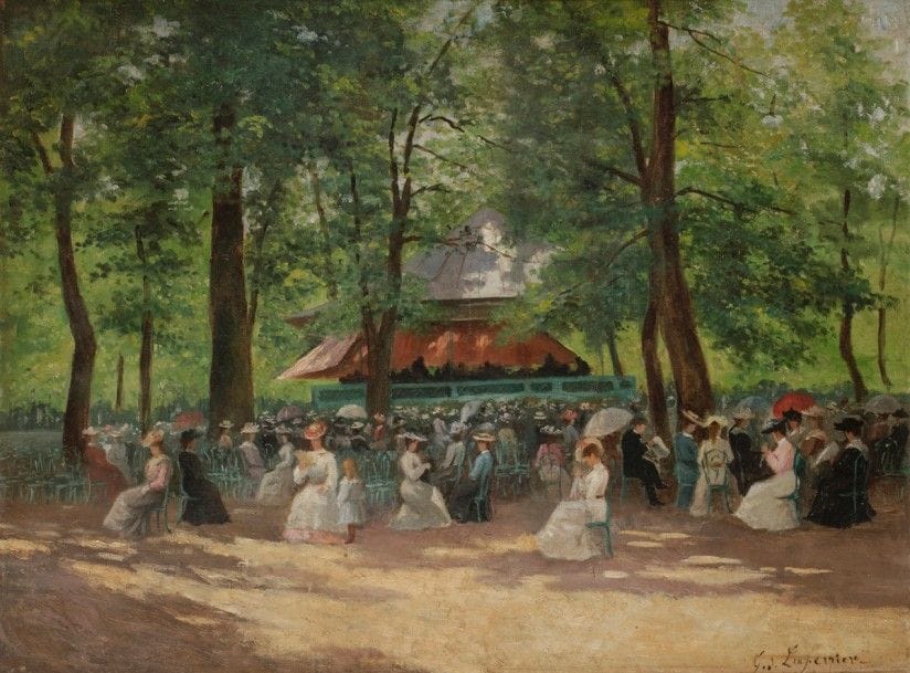 Gaston de LAPERRIERE (1848-?)
Au jardin des Tuileries
Huile sur toile.
Signée en bas à droite.
48.5 x 65 cm