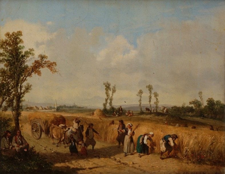 D. P. LELEUX (XIXe siècle)
Fenaison
Huile sur toile.
Signée en bas à droite.
21 x 27 cm