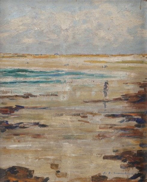 Jean-Julien LEMORDANT (1880-1968)
Pêcheur à pied
Huile sur carton.
Signée en bas à droite.
48 x 40 cm