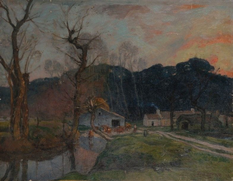 Auguste Louis LEPÈRE (1849-1918)
Atour de la ferme, 1918
Huile sur toile.
Signée et datée en bas à droite.
(Manques).
73 x 92 cm